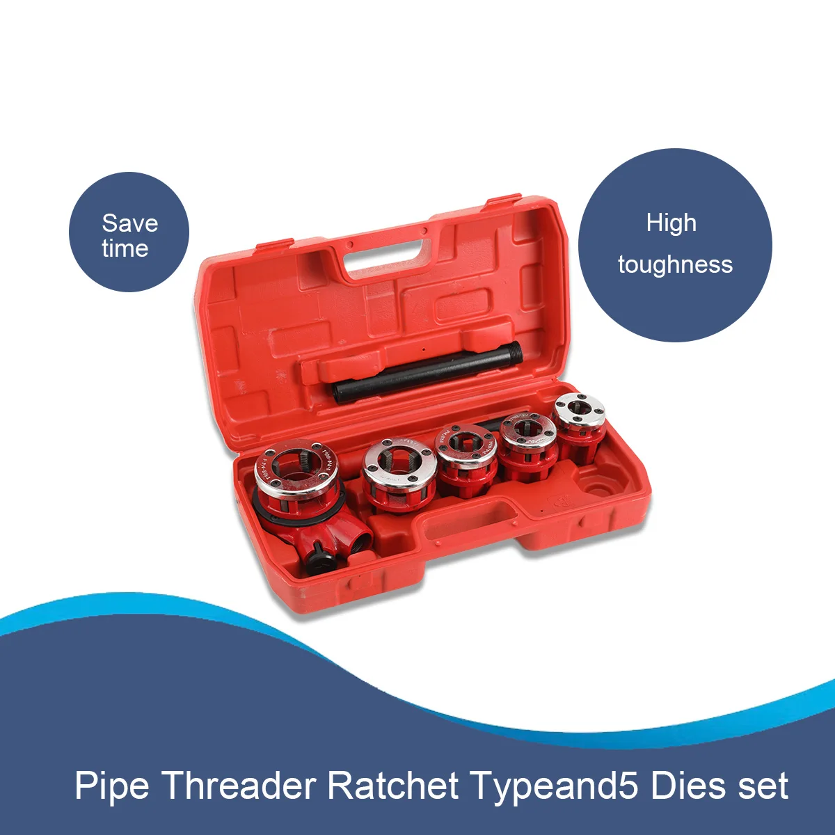Ratchet Pipe Threader Kit Set Ratcheting with 5 Stock Dies+ Ratchet Handle + Box Manual Pipe Threader Tool Kit
Ratchet Pipe Threader Kit Set Ratcheting with 5 Stock Dies+ Ratchet Handle + Box Manual Pipe Threader Tool Kit