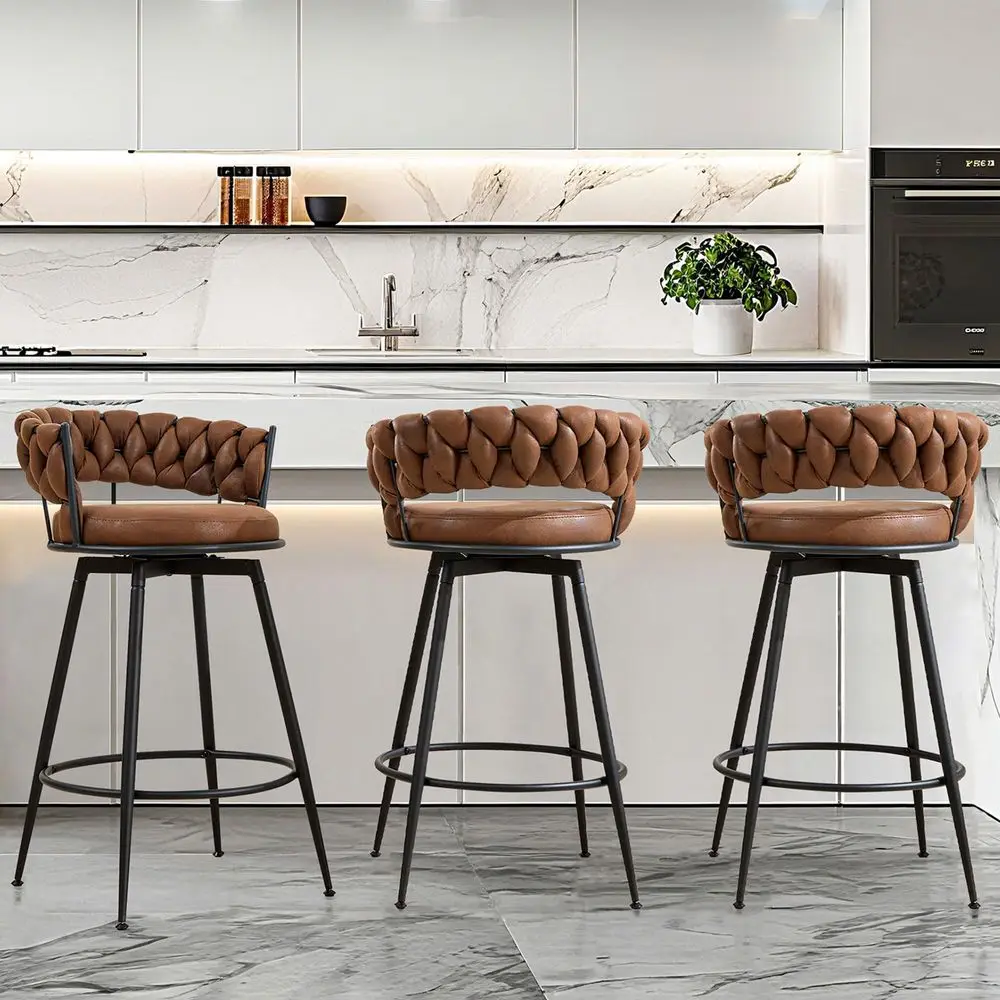 Stools Set of 3, 28 Inch Counter Height Bar Stool with Metal Legs, 360 Swivel Barstools with Woven Back, Upholstered Suede, Mod
Stools Set of 3, 28 Inch Counter Height Bar Stool with Metal Legs, 360 Swivel Barstools with Woven Back, Upholstered Suede, Mod