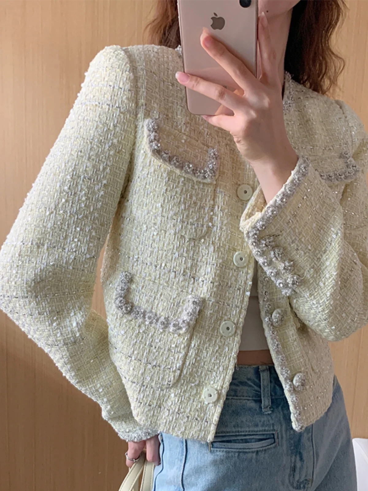 Luxury Women's Jaet Open Cardigan Sparkling Heavy Embroidery Diamond Embellied iny Tead Fragile Faion Winter Coat
Luxury Women's Jaet Open Cardigan Sparkling Heavy Embroidery Diamond Embellied iny Tead Fragile Faion Winter Coat