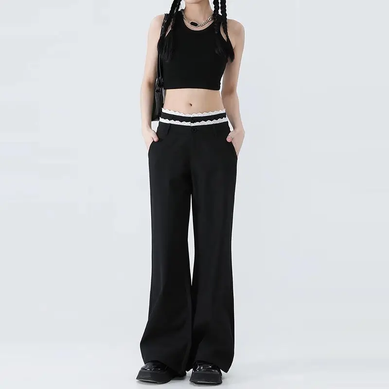 Black Lace Flared Suit Pants for Women Casual High Waist Straight Wide Leg Trousers Korean Style Y2k Clothing Spring Summer
Black Lace Flared Suit Pants for Women Casual High Waist Straight Wide Leg Trousers Korean Style Y2k Clothing Spring Summer