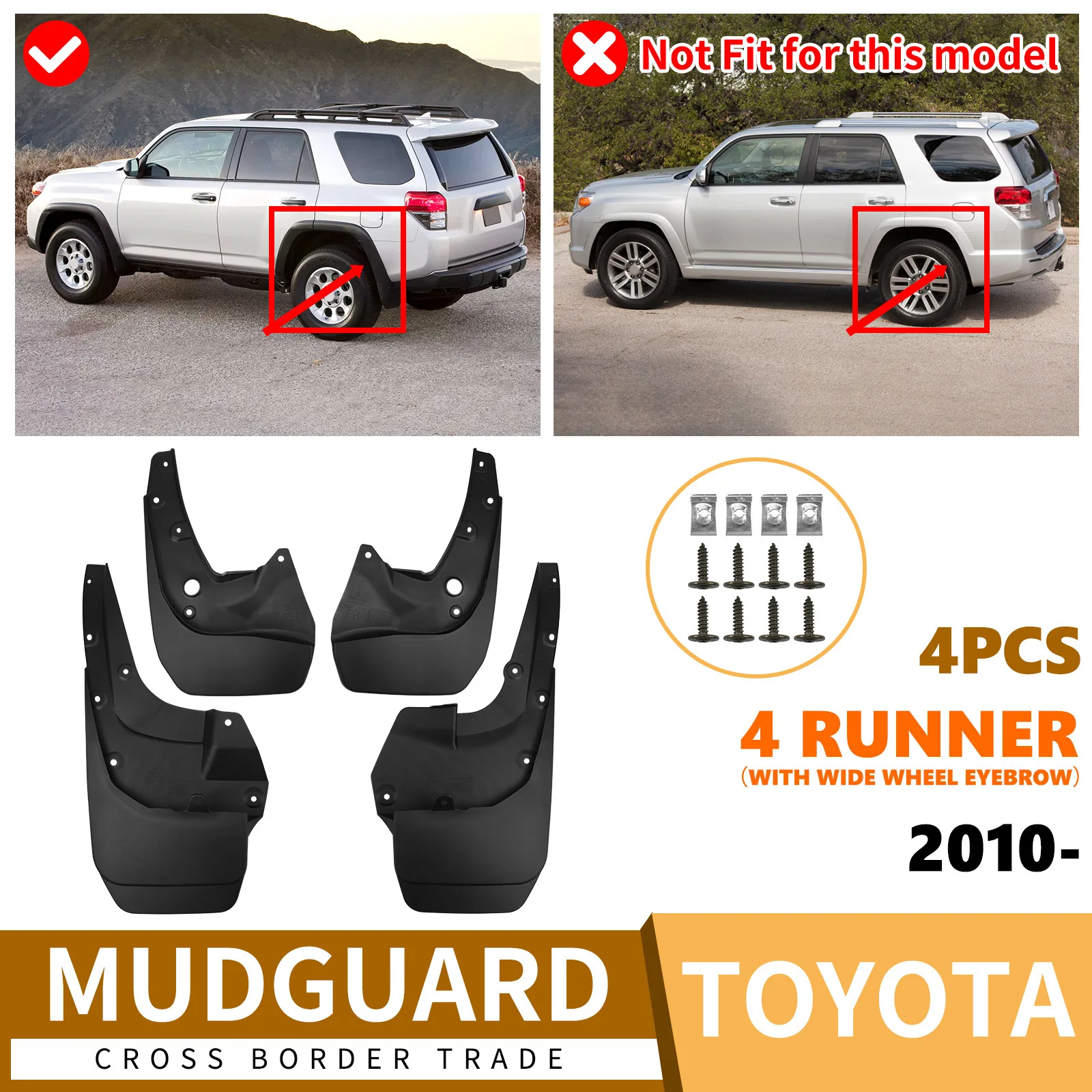 For 2010-2024 Toyota 4Runner With Wide Fender Flares Front Rear Mud Flaps Mudguards Splash Guards ABS Plastic Accessories
For 2010-2024 Toyota 4Runner With Wide Fender Flares Front Rear Mud Flaps Mudguards Splash Guards ABS Plastic Accessories