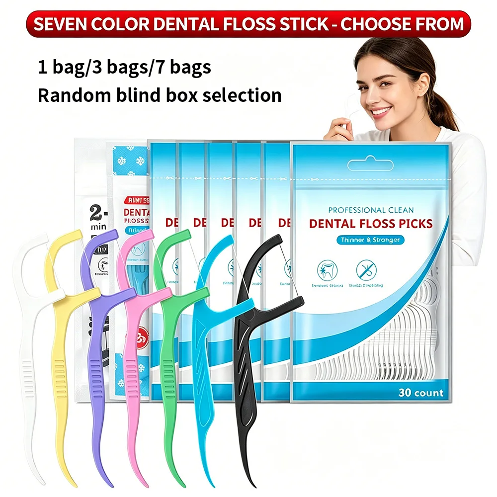 7 bags/3 bags/1 bag, 30 sticks/bag, 7 flavors and colors randomly selected, smooth and high tension interdental cleaning floss s
7 bags/3 bags/1 bag, 30 sticks/bag, 7 flavors and colors randomly selected, smooth and high tension interdental cleaning floss s