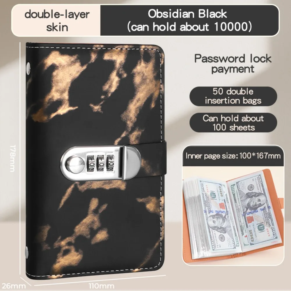 High Quality PU Cash Deposit Book Marble 100 Pockets Cash Saving Book with Password Lock A6 Savings Binder Cash Envelope System
High Quality PU Cash Deposit Book Marble 100 Pockets Cash Saving Book with Password Lock A6 Savings Binder Cash Envelope System