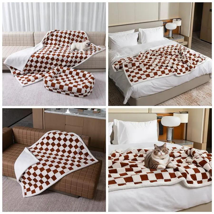 Плед для домашних животных, коричневый в клетку, стильный жаккардовый плед для собак, кошек, для кроватей, диванов, моющийся, двусторонний
Плед для домашних животных, коричневый в клетку, стильный жаккардовый плед для собак, кошек, для кроватей, диванов, моющийся, двусторонний