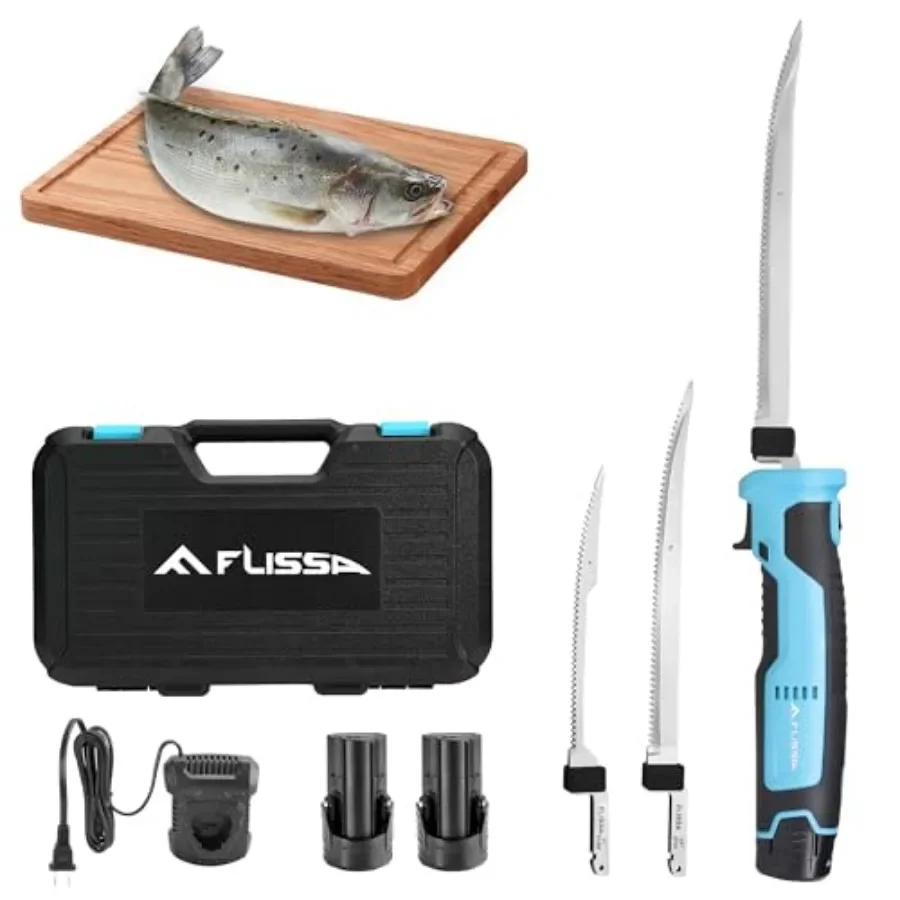 Cordless Electric Fillet Knife for fish processing, stainless steel blades in 8 and 10, black non-slip handle, 12V rechargeable
Cordless Electric Fillet Knife for fish processing, stainless steel blades in 8 and 10, black non-slip handle, 12V rechargeable
