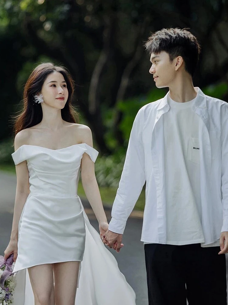 Simple Short One-Shoulder Wedding Dress Lightweight Registry Office Short White Dress Bride Marriage Ceremony Women's Dress
Simple Short One-Shoulder Wedding Dress Lightweight Registry Office Short White Dress Bride Marriage Ceremony Women's Dress