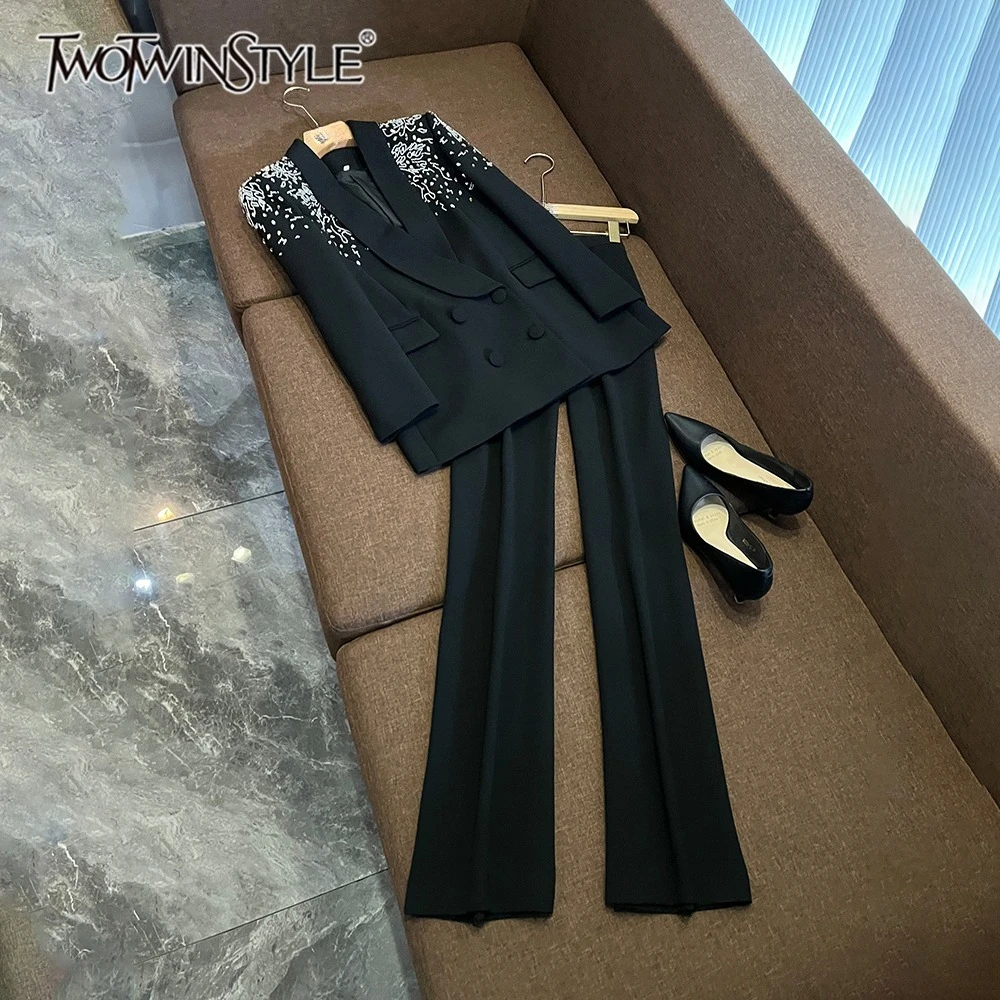 TWOTWINSTYLE Solid Elegant Two Piece Sets For Women Lapel Long Sleeve Top High Waist Pants Chic Set Female Fashion New KSE536878
TWOTWINSTYLE Solid Elegant Two Piece Sets For Women Lapel Long Sleeve Top High Waist Pants Chic Set Female Fashion New KSE536878