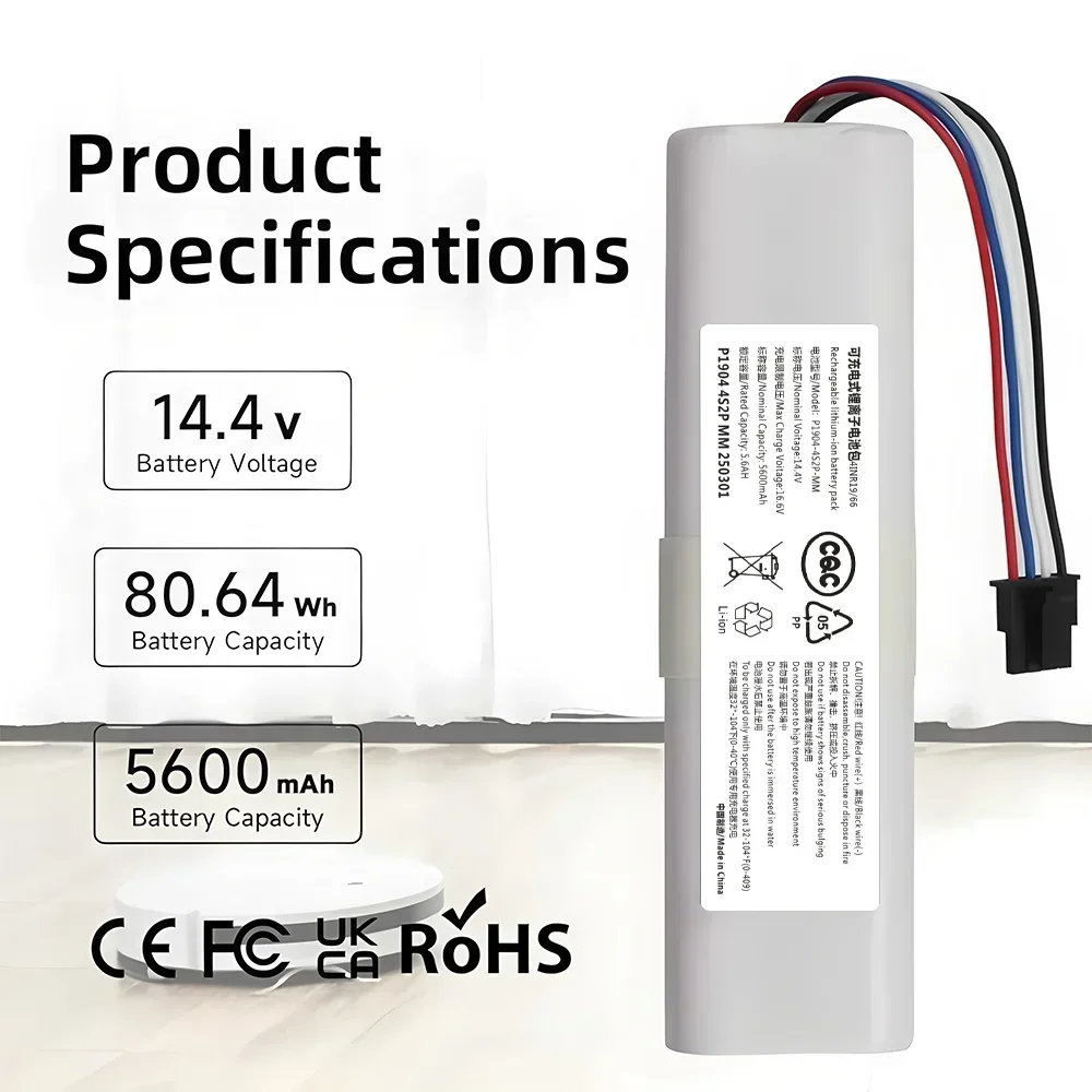 14.4V 12800mAh Rechargeable Replacement Battery 4S2P-P2150-4S2P-XWDLS for Xiaomi Mijia/Dreame S10/D9/F9/L10Pro Vacuum Cleaners
14.4V 12800mAh Rechargeable Replacement Battery 4S2P-P2150-4S2P-XWDLS for Xiaomi Mijia/Dreame S10/D9/F9/L10Pro Vacuum Cleaners
