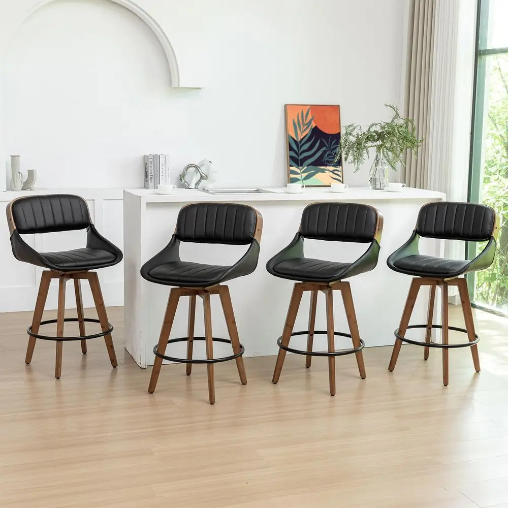 of 4 Bar Height Stools 29.5 inch Mid Century Swivel Bar Stools with Upholstered Faux Leather, Walnut Crafts, Bamboo Legs, Kitch
of 4 Bar Height Stools 29.5 inch Mid Century Swivel Bar Stools with Upholstered Faux Leather, Walnut Crafts, Bamboo Legs, Kitch