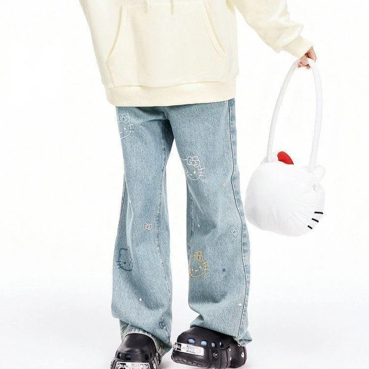 Sanrio Hello Kitty Cartoon Embroidered Denim Wide Leg Pants Korean Version Trend Versatile Jeans Sweet Y2k Girl New Casual Pants
Sanrio Hello Kitty Cartoon Embroidered Denim Wide Leg Pants Korean Version Trend Versatile Jeans Sweet Y2k Girl New Casual Pants