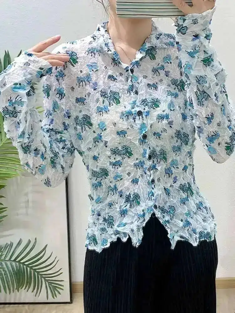 Pleated Coffee Handmade Printing Design Women's Shirt Single Breasted Slim Eleastic Blouse Casual Chic Tops New 21ZFL
Pleated Coffee Handmade Printing Design Women's Shirt Single Breasted Slim Eleastic Blouse Casual Chic Tops New 21ZFL