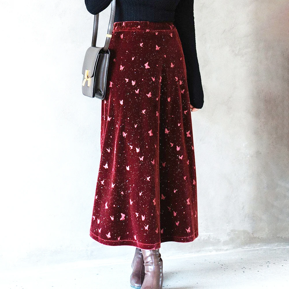 Embossed hot golden velvet national style spring and autumn style high waist medium and long skirt women
Embossed hot golden velvet national style spring and autumn style high waist medium and long skirt women