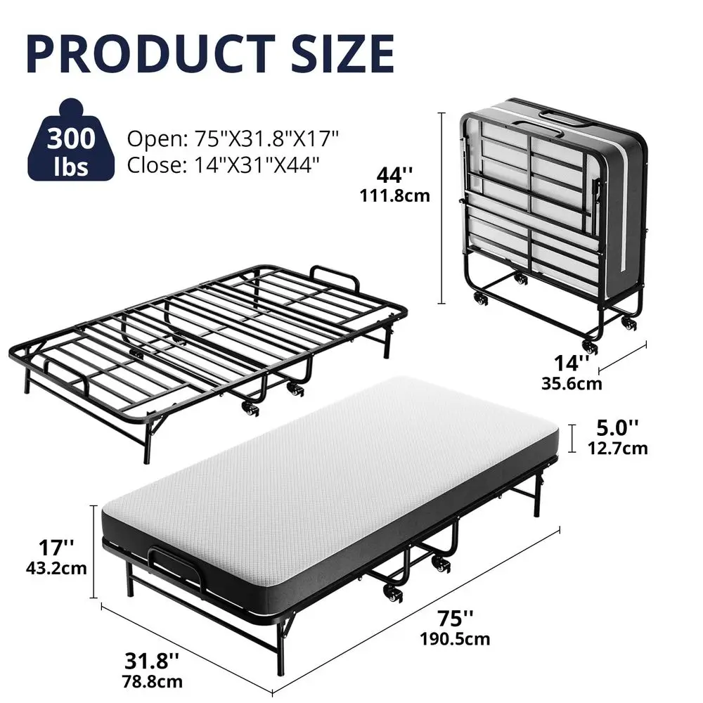 Castle Twin Folding Bed with Mattress, 75 x 38 Portable Rollaway Bed for Adults, with 5 Memory Foam Mattress, SpaceSaving Sturd
Castle Twin Folding Bed with Mattress, 75 x 38 Portable Rollaway Bed for Adults, with 5 Memory Foam Mattress, SpaceSaving Sturd