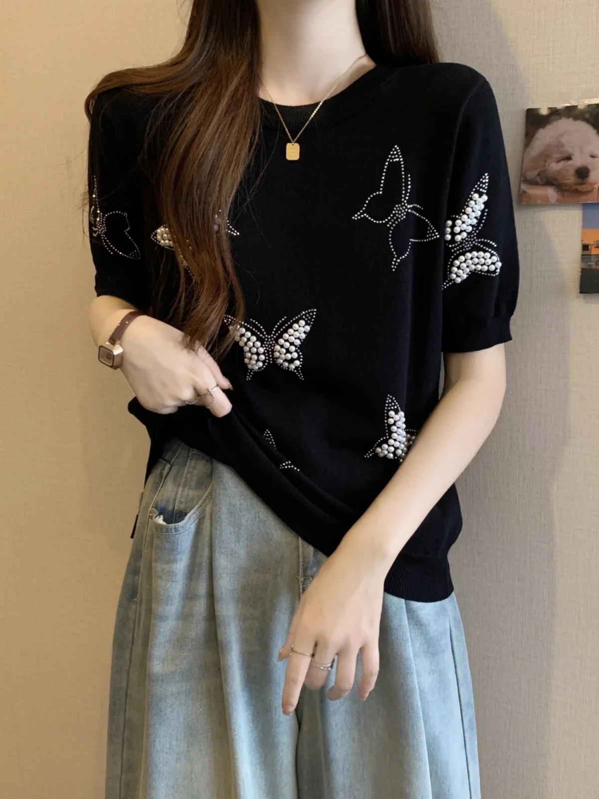 Ice Silk Short Sleeve T-Shirt Women's Summer Fashion plus Size Base Shirt Slimming Design Diamond Embellished Knot Top
Ice Silk Short Sleeve T-Shirt Women's Summer Fashion plus Size Base Shirt Slimming Design Diamond Embellished Knot Top