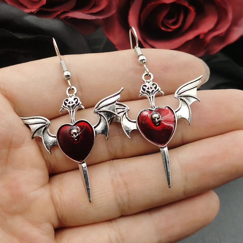 wing Skull Heart Enamel red Goth Peach heart Earrings Personality Retro Red Roses Flowers Women's Earings Hanging Jewellry
wing Skull Heart Enamel red Goth Peach heart Earrings Personality Retro Red Roses Flowers Women's Earings Hanging Jewellry