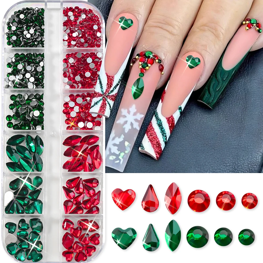 12Grid Christmas Red Green Crystal Nail Rhinestones Glass Gemstone Flatback Diamond Nail Charm DIY Festival Manicure Decoration
12Grid Christmas Red Green Crystal Nail Rhinestones Glass Gemstone Flatback Diamond Nail Charm DIY Festival Manicure Decoration