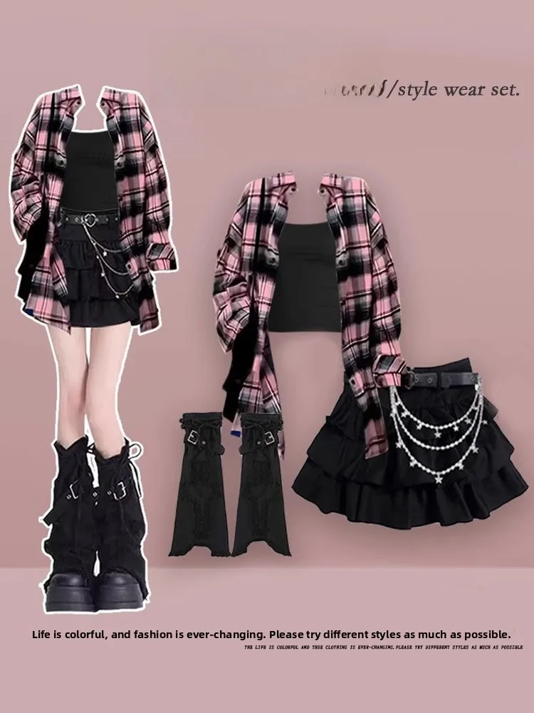 Summer Hot Girl Outfit Women's Retro Plaid irt Strap High Waist Slimming Skirt Tee Piece Set Faionable Button up P...
Summer Hot Girl Outfit Women's Retro Plaid irt Strap High Waist Slimming Skirt Tee Piece Set Faionable Button up P...
