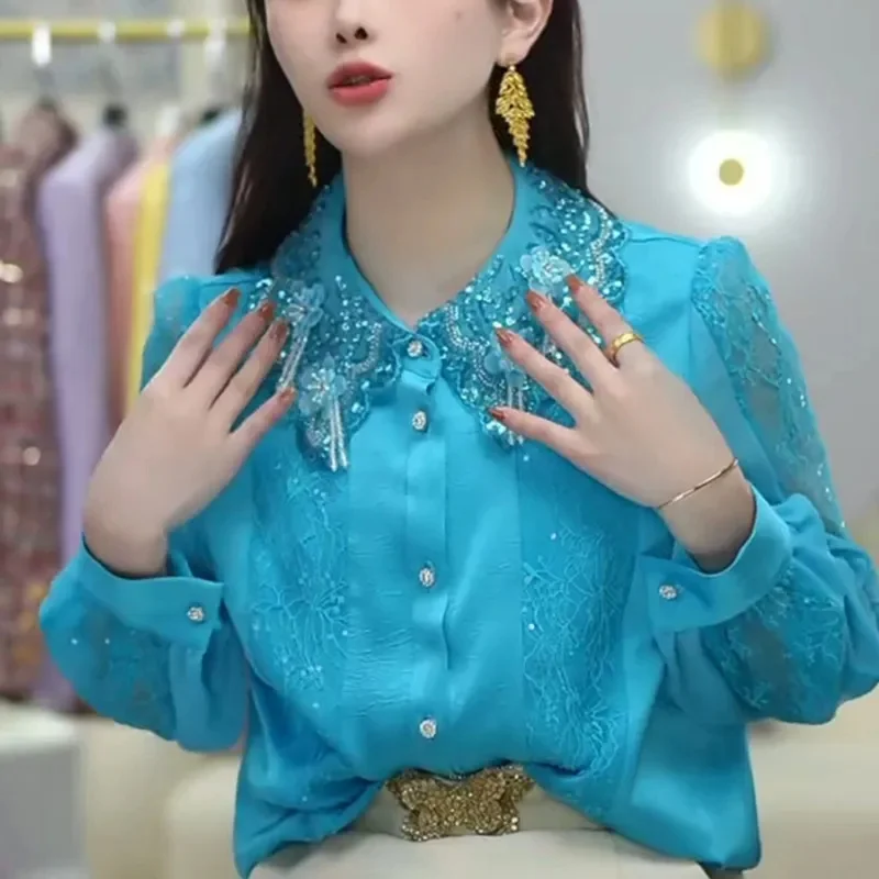 Heavy Industry Nail Bead Sequin Shirt Women Shirts Blouse 2026 Spring Summer Korean Style New Item Lapel Long Sleeved Top Shirt
Heavy Industry Nail Bead Sequin Shirt Women Shirts Blouse 2026 Spring Summer Korean Style New Item Lapel Long Sleeved Top Shirt
