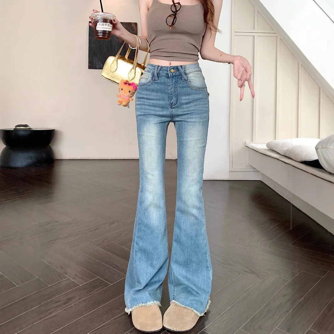 2025 new slim elastic denim trousers for women design bag cover burr edge micro-flare floor trousers
2025 new slim elastic denim trousers for women design bag cover burr edge micro-flare floor trousers