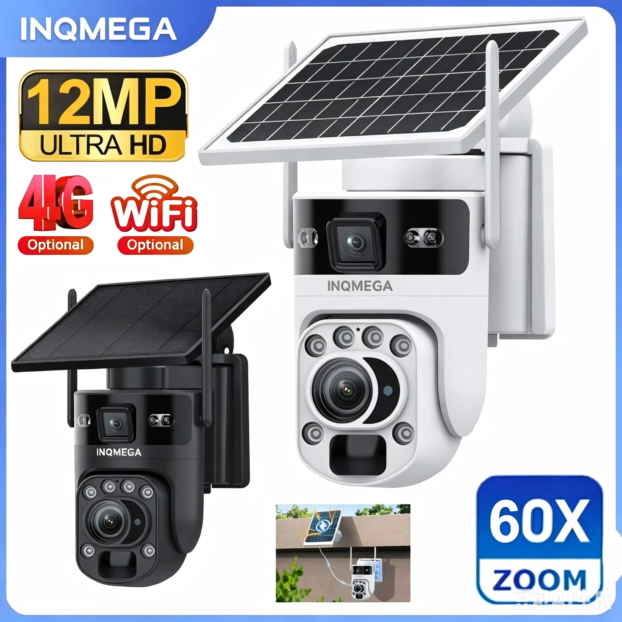 INQMEGA Ubox 4K 60X Optical Zoom 4G Solar Camera Dual Screen Outdoor WiFi PTZ PIR Detection Human Auto Tracking CCTV Cameras
INQMEGA Ubox 4K 60X Optical Zoom 4G Solar Camera Dual Screen Outdoor WiFi PTZ PIR Detection Human Auto Tracking CCTV Cameras