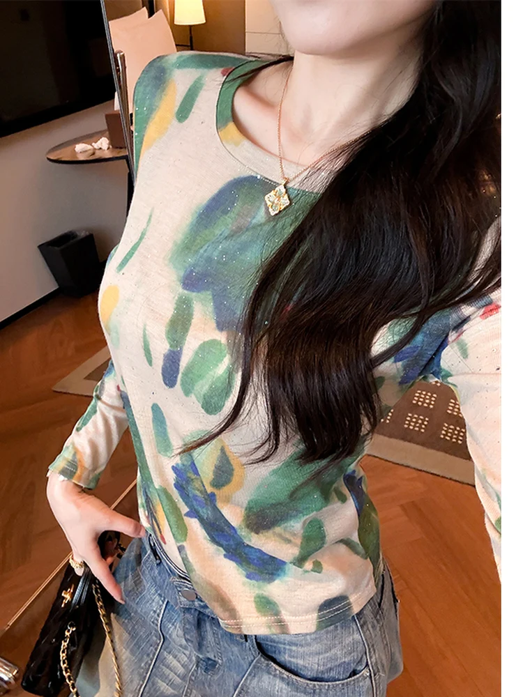 Street Sle Tie Dye Print Long Sve Women's T-irt Slim Fit Faionable Versatile Base irt Creative Pattern Splice Design
Street Sle Tie Dye Print Long Sve Women's T-irt Slim Fit Faionable Versatile Base irt Creative Pattern Splice Design