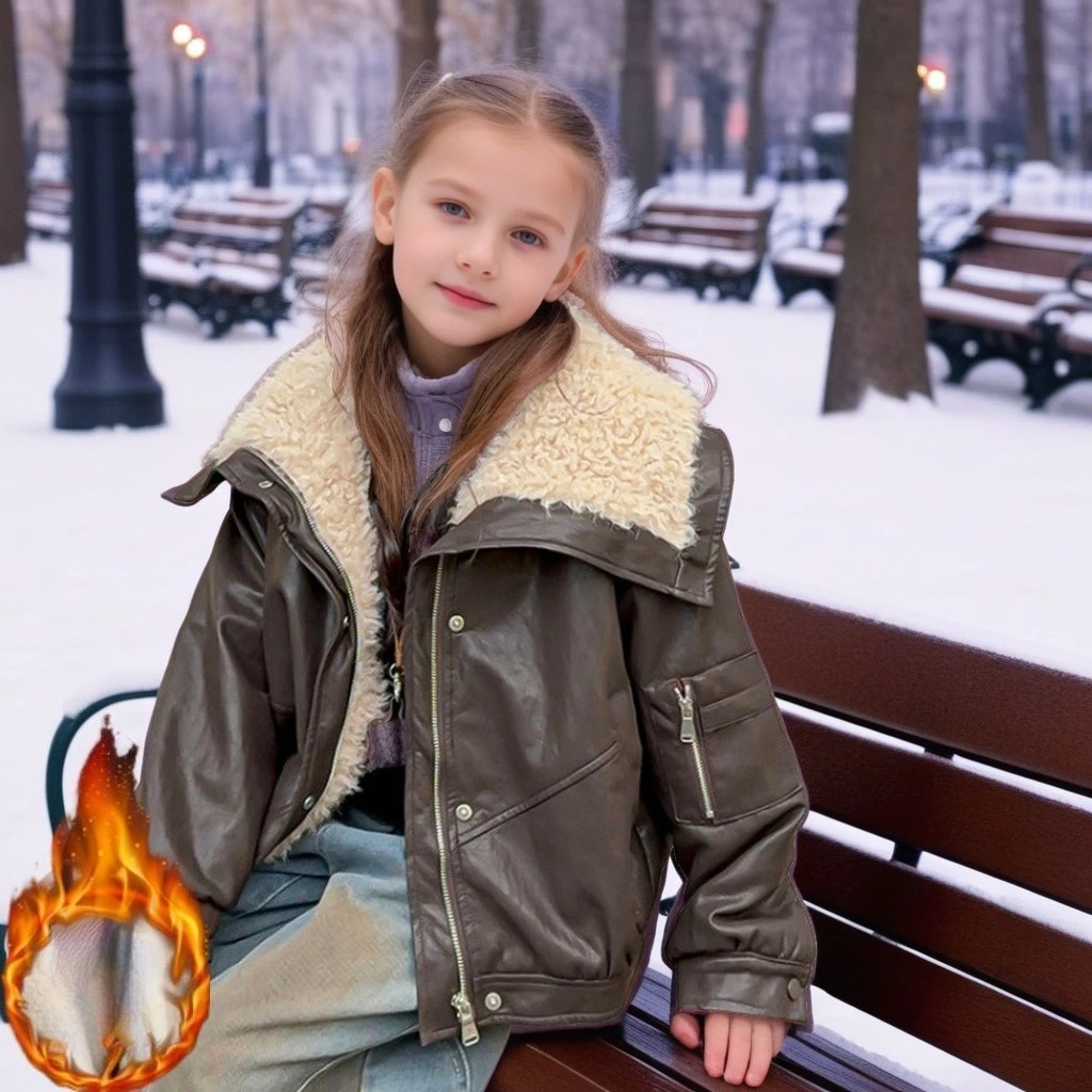 Girls Faux Leather Jacket Fashion Brown Large Lapel Collar PU Coat Winter Thicken Warm School Teen Kids Lined Fleece Outerwear
Girls Faux Leather Jacket Fashion Brown Large Lapel Collar PU Coat Winter Thicken Warm School Teen Kids Lined Fleece Outerwear