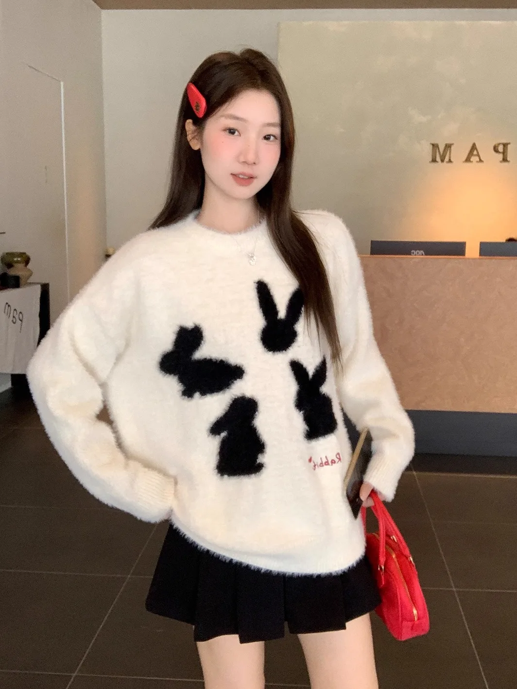 Ladies Thickened round Neck Rabbit Fur Sweater Casual Loose Knitted Top for Autumn Winter Outdoor Indoor Wear
Ladies Thickened round Neck Rabbit Fur Sweater Casual Loose Knitted Top for Autumn Winter Outdoor Indoor Wear