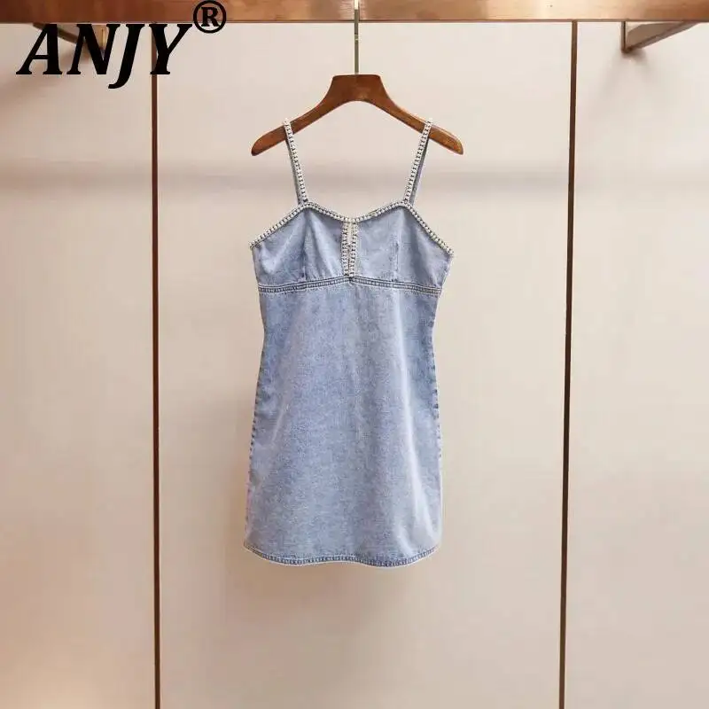 ANJY Spring Summer Women's Sexy Chic High-End Diamonds Pearl Hollow Out Elegant Sleeveless A-Line Denim Strap Short Dress A25012
ANJY Spring Summer Women's Sexy Chic High-End Diamonds Pearl Hollow Out Elegant Sleeveless A-Line Denim Strap Short Dress A25012