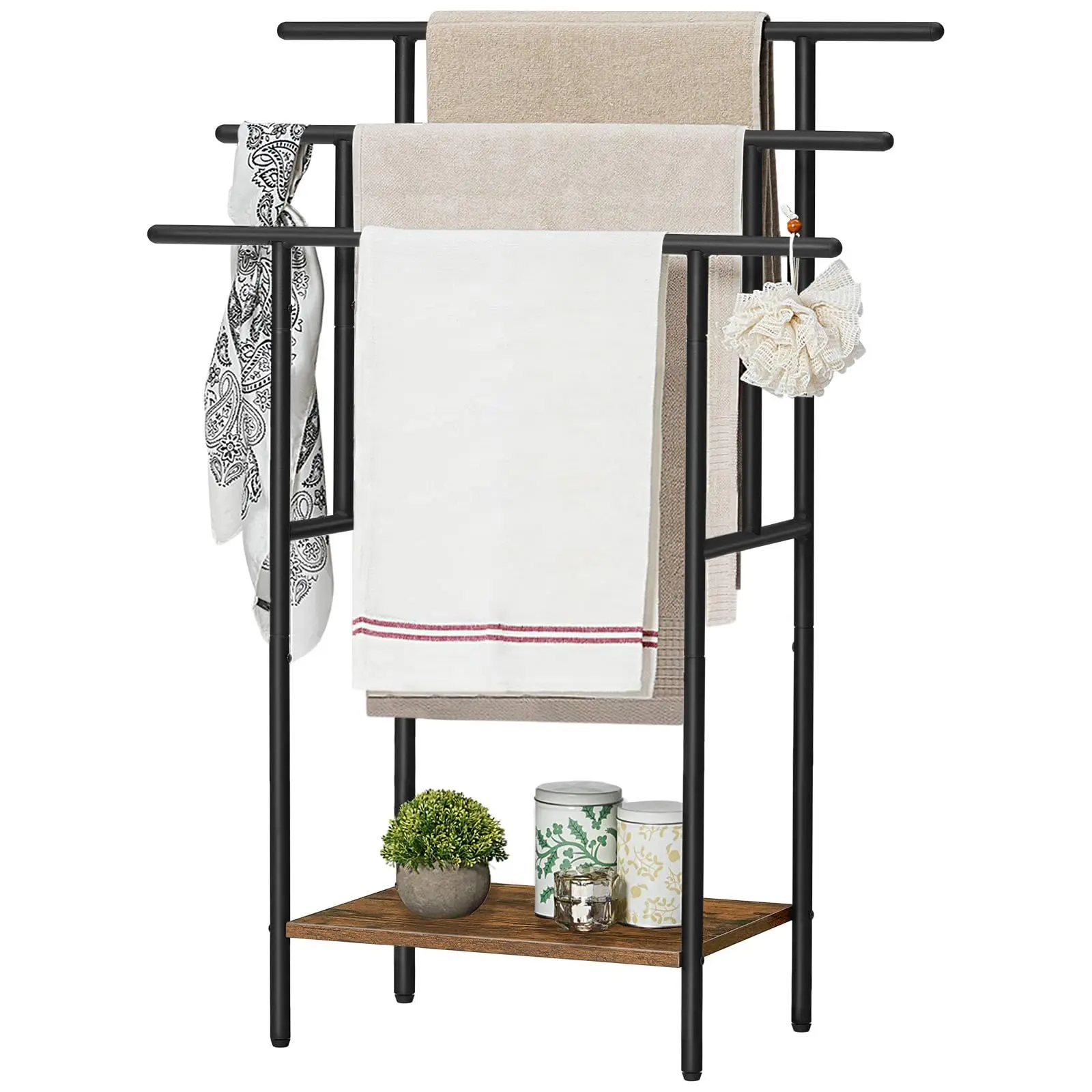 3-Tier Freestanding Towel Rack With Shelf Black Rustic Brown Bathroom Organizer
3-Tier Freestanding Towel Rack With Shelf Black Rustic Brown Bathroom Organizer