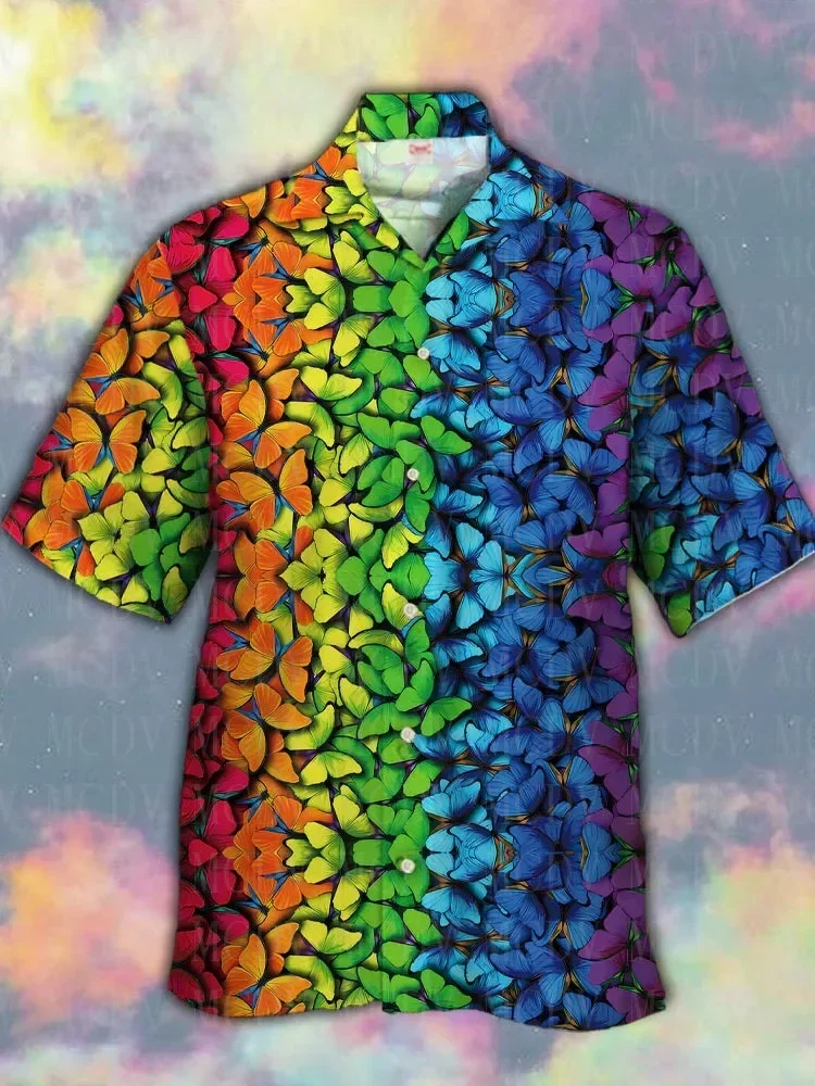Eye-Catching Abstract Stained Psychedelic Rainbow Stripes And Butterflies Pattern Printed Cuban Collar Hawaiian Shirt
Eye-Catching Abstract Stained Psychedelic Rainbow Stripes And Butterflies Pattern Printed Cuban Collar Hawaiian Shirt