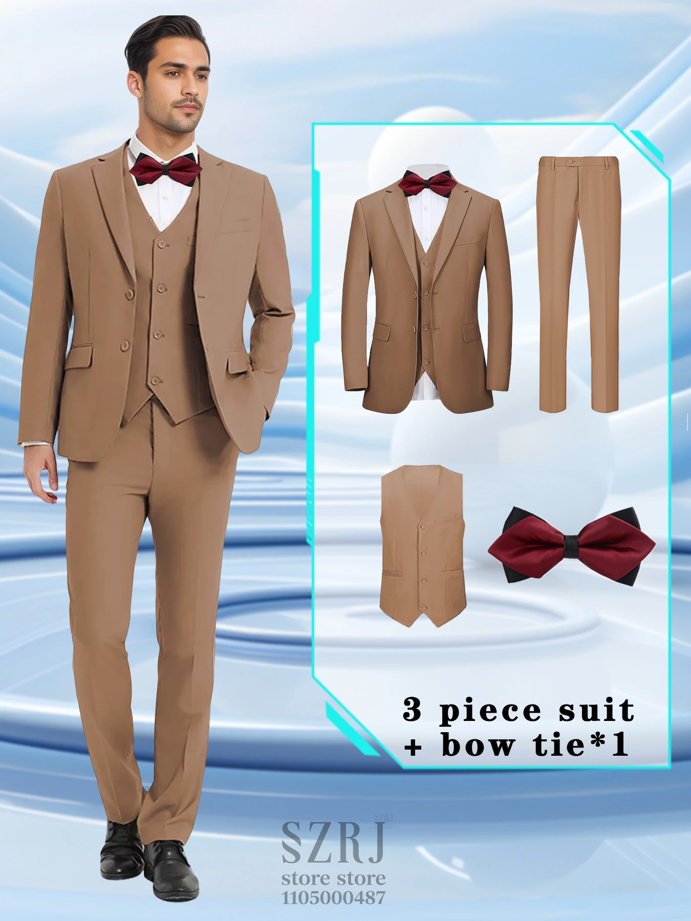 4pcs Men's Formal Suit Set: Tuxedo Vest, Pants, Bowtie, Solid Lapel Collar - Classic Elegant for Business/Party/Interview
4pcs Men's Formal Suit Set: Tuxedo Vest, Pants, Bowtie, Solid Lapel Collar - Classic Elegant for Business/Party/Interview
