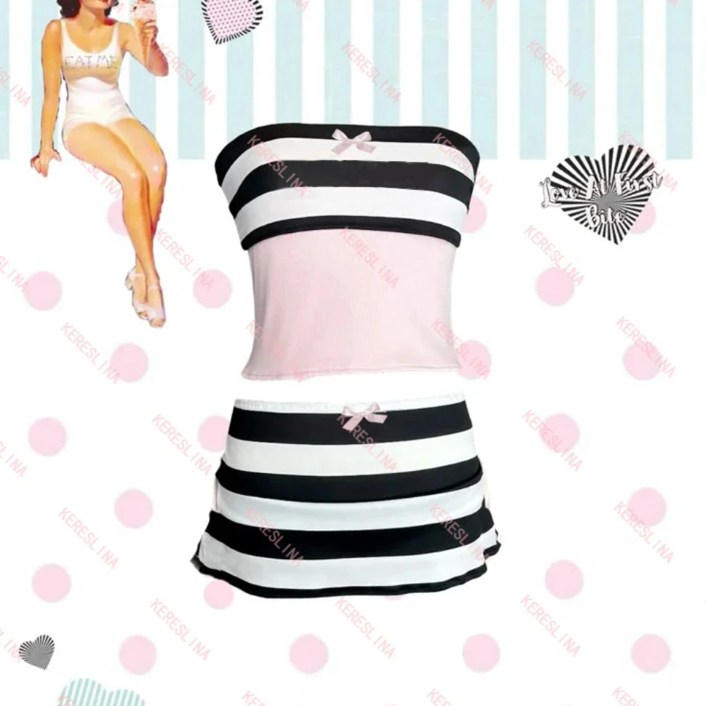 Y2k Sweet Girly Aesthetic Bow Elegant Cutie Harajuku Stripes subculture Fashion slim fit sleeveless Tube top Short Skirt Suits
Y2k Sweet Girly Aesthetic Bow Elegant Cutie Harajuku Stripes subculture Fashion slim fit sleeveless Tube top Short Skirt Suits