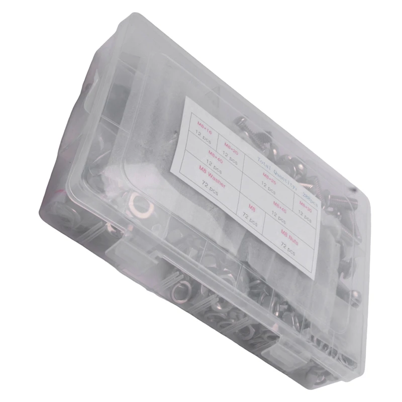 288 Pieces M8 X 16/20/25/30/40/45 Screw Set, Threaded Screw Set With Nuts, Washers, Spring Washers And Hex Key
288 Pieces M8 X 16/20/25/30/40/45 Screw Set, Threaded Screw Set With Nuts, Washers, Spring Washers And Hex Key
