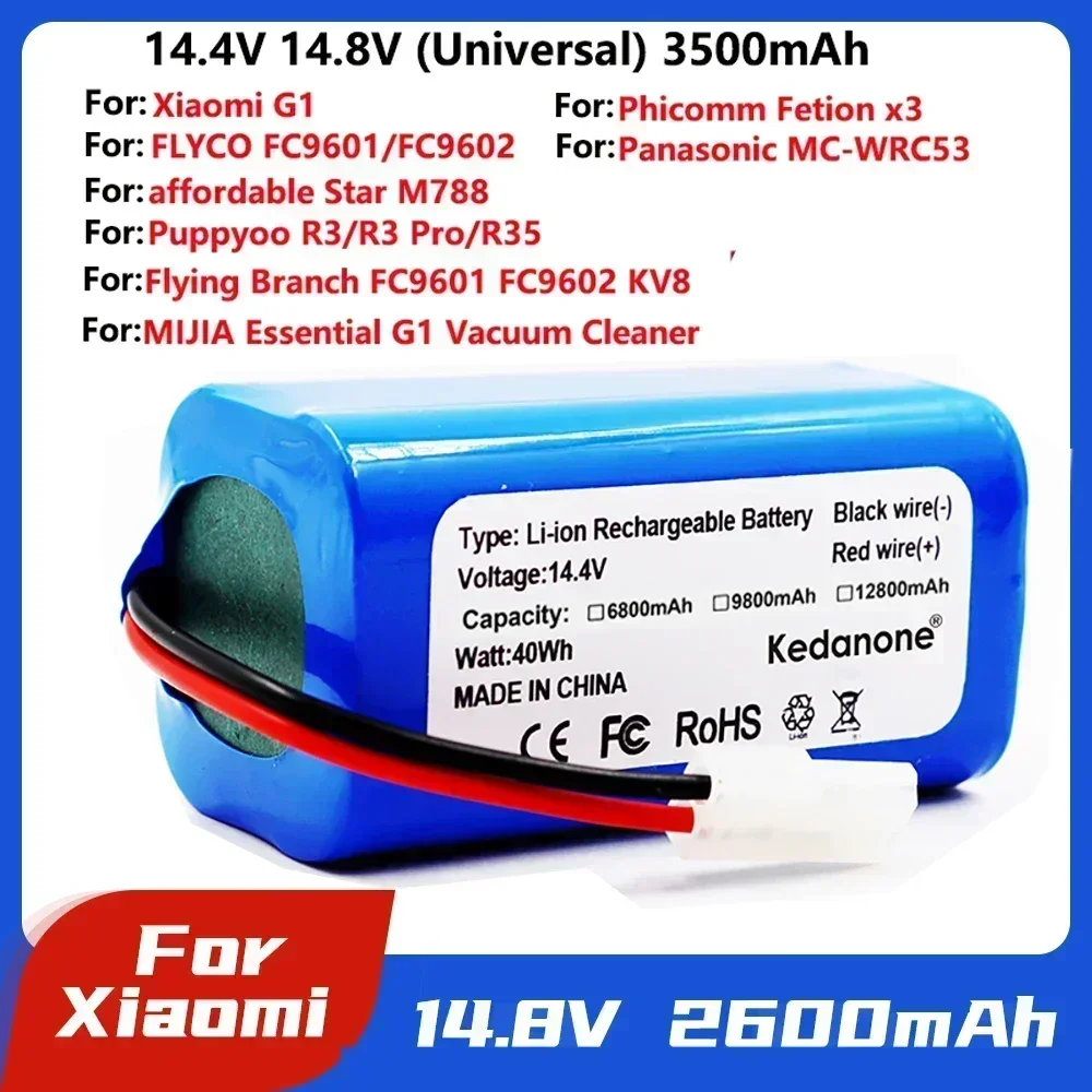 18650 battery pack 14.4V 2600mAh lithium ion battery, suitable for Xiaomi G1 Mi Essential MJSTG1 robot vacuum cleaner,
18650 battery pack 14.4V 2600mAh lithium ion battery, suitable for Xiaomi G1 Mi Essential MJSTG1 robot vacuum cleaner,