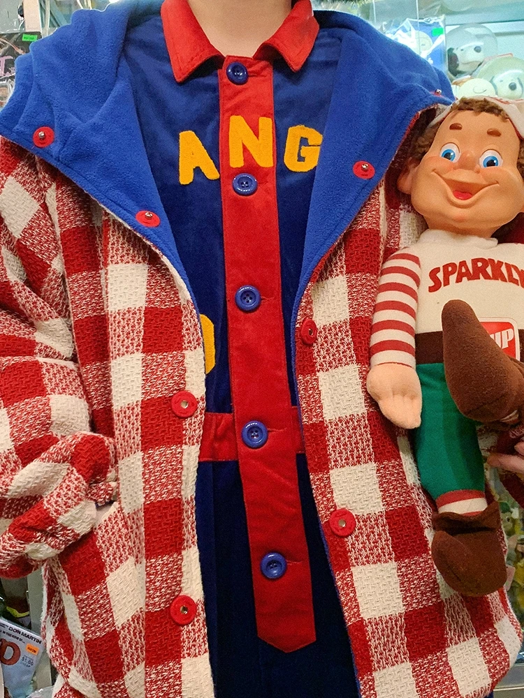 Adorable Retro Plaid Color Blo Fce Double Sided Wear Hat Coat Large Coat ZZZ Original Children's Fun Blue Polka Dot Pattern
Adorable Retro Plaid Color Blo Fce Double Sided Wear Hat Coat Large Coat ZZZ Original Children's Fun Blue Polka Dot Pattern