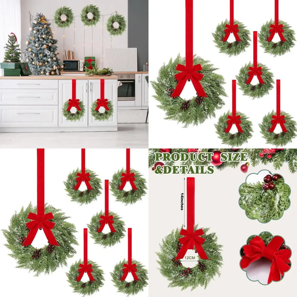 Set of 12 Mini 15 Christmas Wreaths with Real Touch, Bow, and Red Berries for Holiday Home Decor
Set of 12 Mini 15 Christmas Wreaths with Real Touch, Bow, and Red Berries for Holiday Home Decor