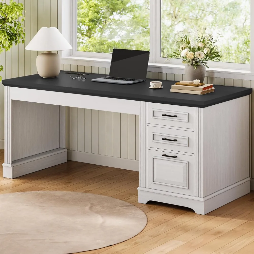 Farmhouse 55" Executive Desk, Computer Desk with Storage Drawers and Power Outlet, Home Office Desk, Workstation
Farmhouse 55" Executive Desk, Computer Desk with Storage Drawers and Power Outlet, Home Office Desk, Workstation