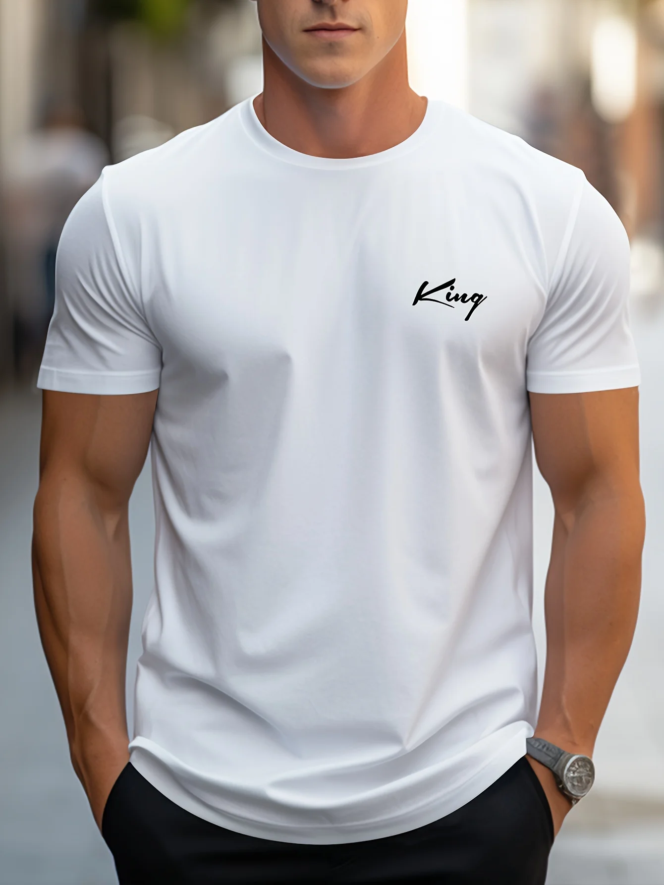 Men's summer 100 cotton fashionable casual loose fit plus size king letter printed sports round neck short sleeved T-shirt top
Men's summer 100 cotton fashionable casual loose fit plus size king letter printed sports round neck short sleeved T-shirt top