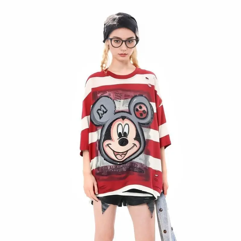Disney Mickey Trend, европейская летняя новая футболка в полоску с бусинами, футболки с короткими рукавами и героями мультфильмов, женские свободные корейские версии, милый короткий топ
Disney Mickey Trend, европейская летняя новая футболка в полоску с бусинами, футболки с короткими рукавами и героями мультфильмов, женские свободные корейские версии, милый короткий топ