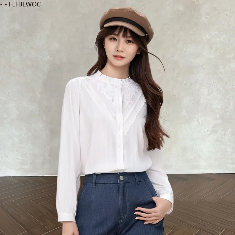 Cotton Blends Tops Blouses New Fashion Woman Autumn Long Sleeve Cute Sweet Girls Retro White Lace Top Basics Ruffles Chic Shirts
Cotton Blends Tops Blouses New Fashion Woman Autumn Long Sleeve Cute Sweet Girls Retro White Lace Top Basics Ruffles Chic Shirts