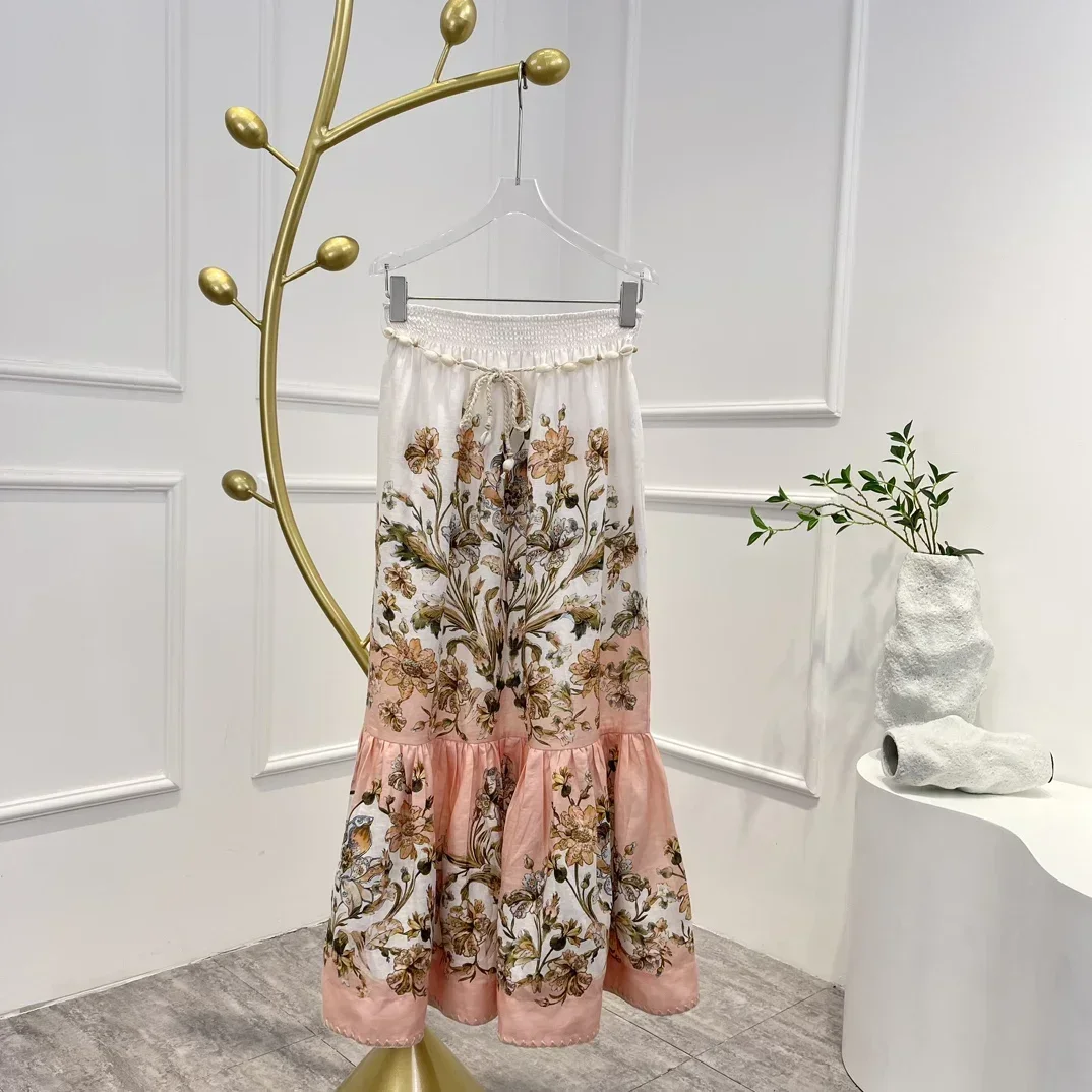 Pink 2023 New Linen Top Quality Vintage Floral Printing Elastic Waist Shell Belt Frill Cascading Woman Midi Skirt
Pink 2023 New Linen Top Quality Vintage Floral Printing Elastic Waist Shell Belt Frill Cascading Woman Midi Skirt