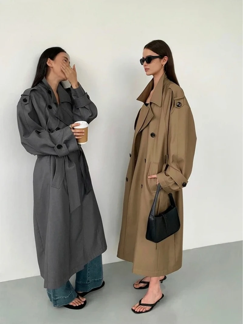 Spring Autumn Oversized Khaki Long Grey Trench Coat for Women Double Breasted Loose Casual Korean Fashion Overcoat 2026
Spring Autumn Oversized Khaki Long Grey Trench Coat for Women Double Breasted Loose Casual Korean Fashion Overcoat 2026