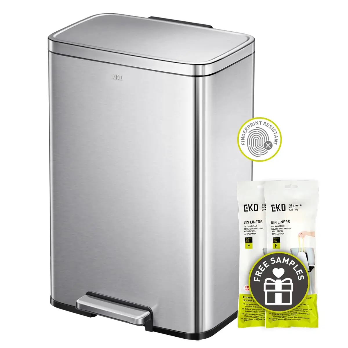 EKO Madison Brushed Stainless 50 Liter/13.2 Gallon Step Trash Can with Inner Liner - Fingerprint Resistant Finish
EKO Madison Brushed Stainless 50 Liter/13.2 Gallon Step Trash Can with Inner Liner - Fingerprint Resistant Finish