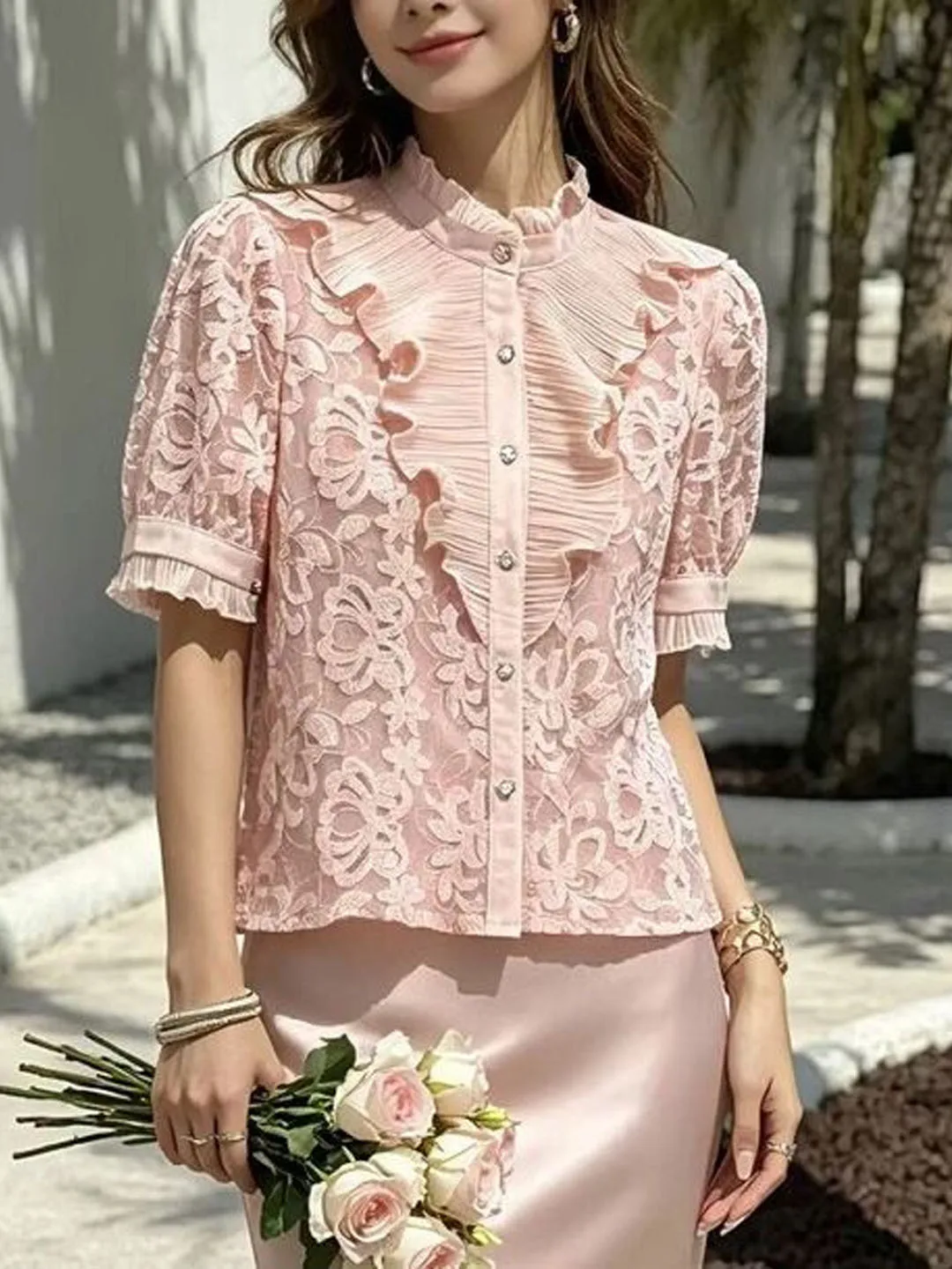 Chic Lace Bubble Sleeve Shirts Women's Summer 2026 Fashionable Short Sleeve Chiffon Blouse Korean Style Loose Fit Button Detail
Chic Lace Bubble Sleeve Shirts Women's Summer 2026 Fashionable Short Sleeve Chiffon Blouse Korean Style Loose Fit Button Detail
