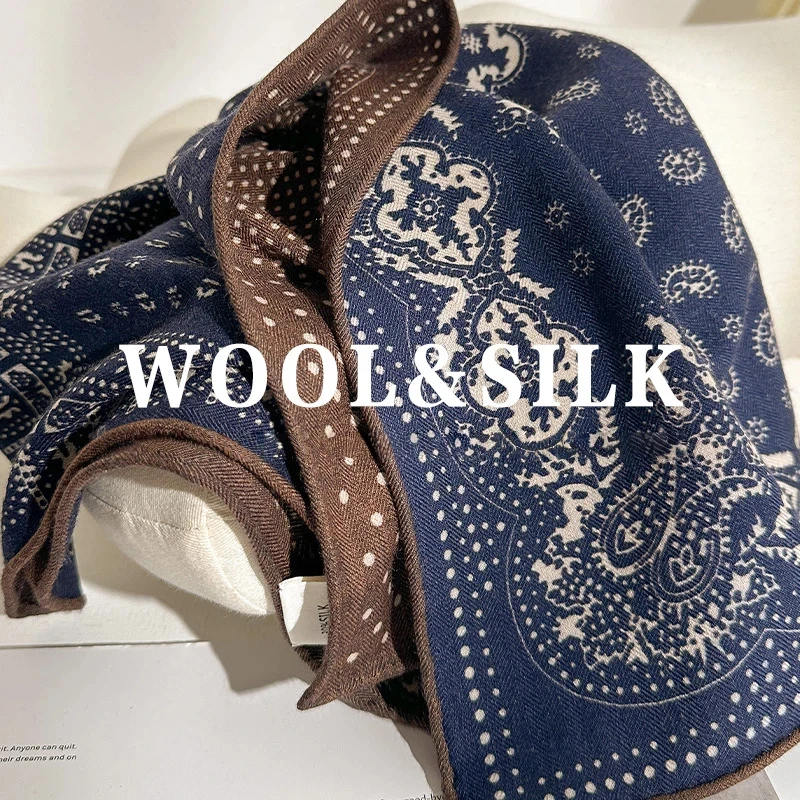 2026 Luxury Brand 70% Wool 30% Silk Scarf for Women Warm Neck Warmer Vintage Navy Blue Ethnic Paisley Print Scarves Ladies
2026 Luxury Brand 70% Wool 30% Silk Scarf for Women Warm Neck Warmer Vintage Navy Blue Ethnic Paisley Print Scarves Ladies