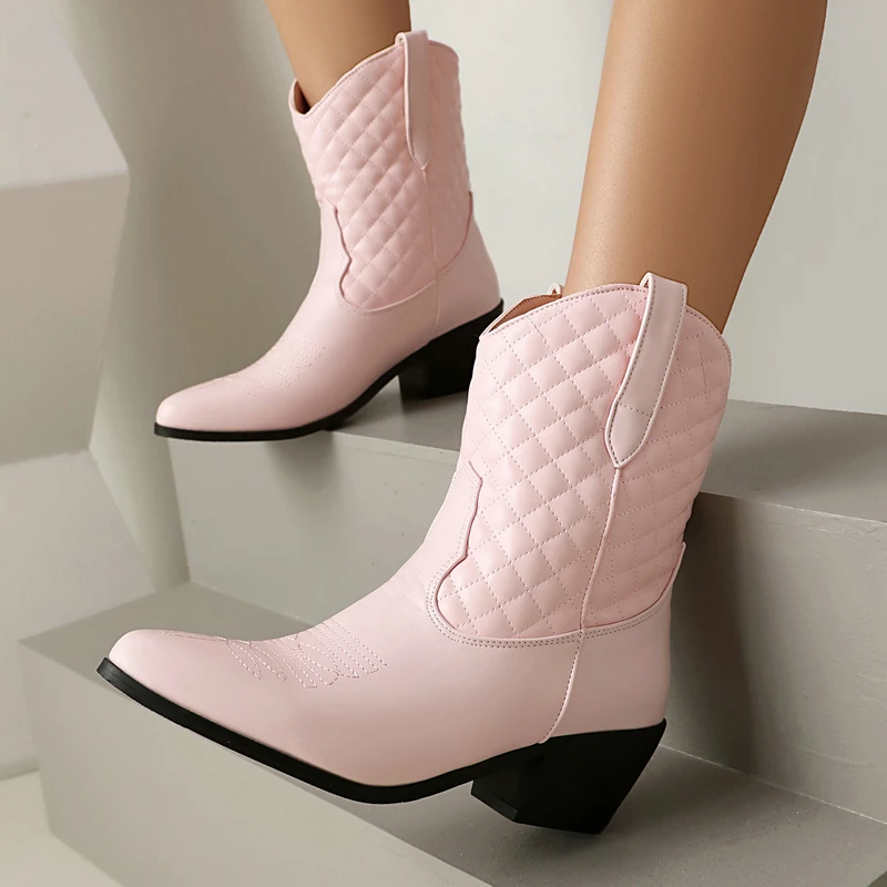 Big Size 47 48 Round Toe Chunky High Heels Embroidery Western Cowboy Boots Pink Brown Quilted Shaft Low Calf Goth Women Shoes
Big Size 47 48 Round Toe Chunky High Heels Embroidery Western Cowboy Boots Pink Brown Quilted Shaft Low Calf Goth Women Shoes