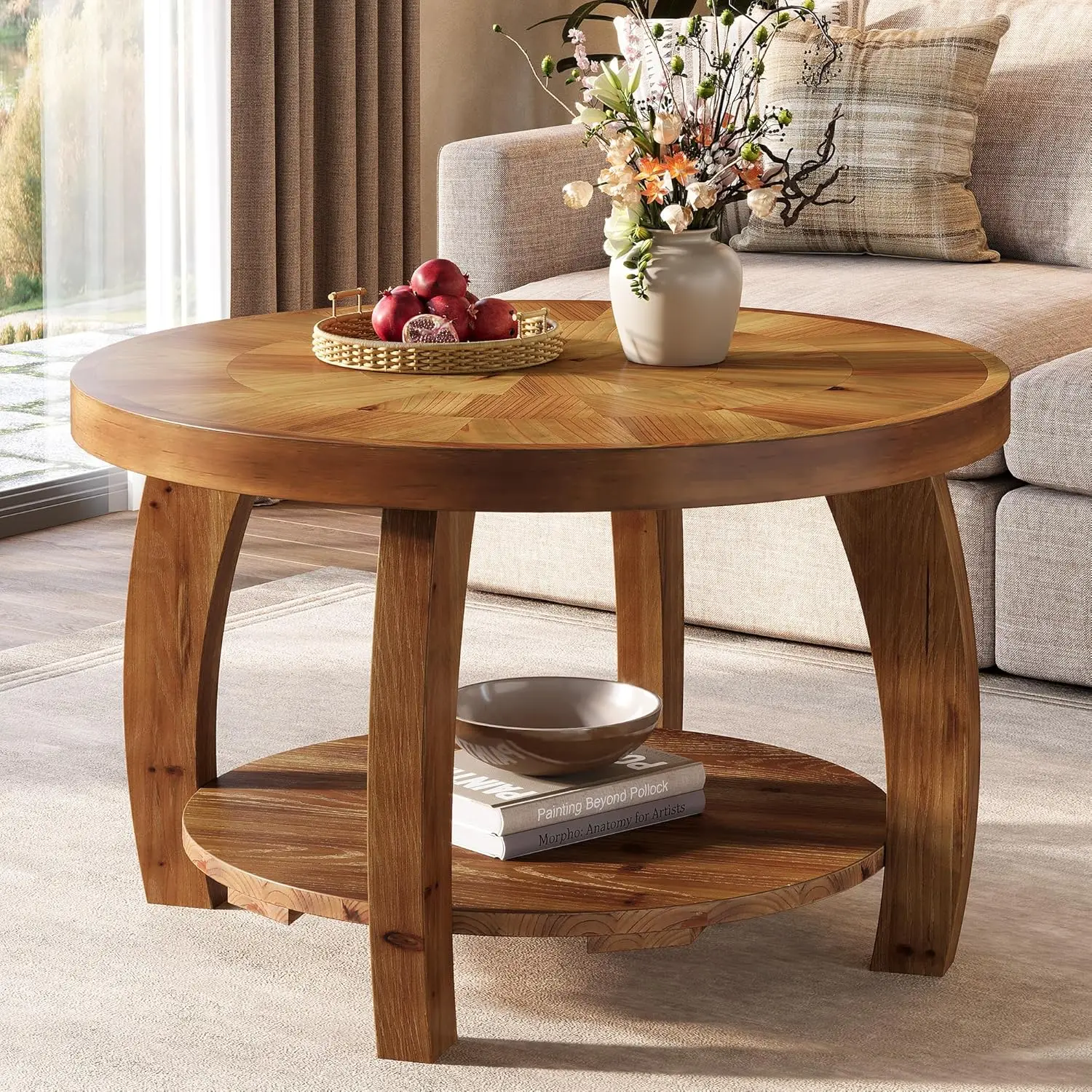 Solid Wood Round Coffee Table 2-Tier Storage Shelf 31.5in Mosaic Top Easy Assembly Living Room Brown Customized
Solid Wood Round Coffee Table 2-Tier Storage Shelf 31.5in Mosaic Top Easy Assembly Living Room Brown Customized