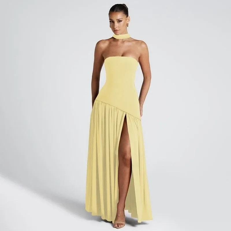 Slim Fit Solid Color Split Back Elegant Streamer Dress Women European American Cross-border New Fashion Temperament Tube Top
Slim Fit Solid Color Split Back Elegant Streamer Dress Women European American Cross-border New Fashion Temperament Tube Top