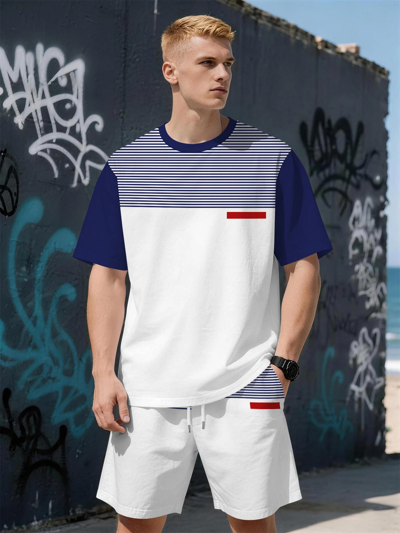 2026 Summer New Men's Short-Sleeved Shorts Set with 3D Stripes Pattern Print - Street Casual Fashion Comfortable and Soft
2026 Summer New Men's Short-Sleeved Shorts Set with 3D Stripes Pattern Print - Street Casual Fashion Comfortable and Soft