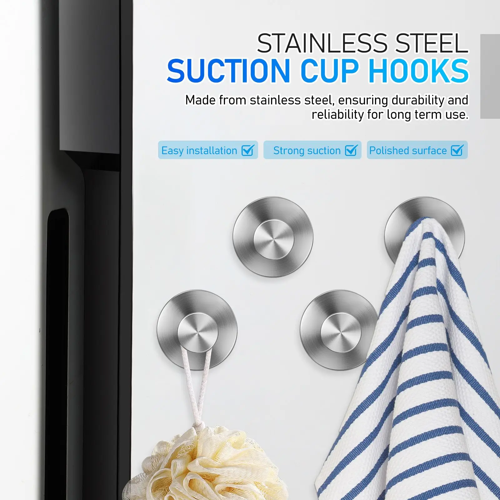 4Pcs Stainless Steel Suction Cup Hooks Bathroom Accessories Removable Towel Hook Shower Kitchen Towel Hanger Organizer Accersory
4Pcs Stainless Steel Suction Cup Hooks Bathroom Accessories Removable Towel Hook Shower Kitchen Towel Hanger Organizer Accersory